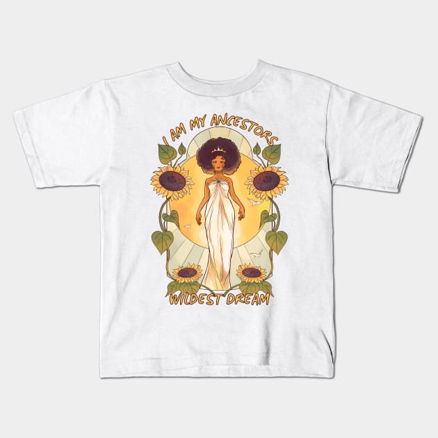 Black Girl Queen Sunflower Dream Kids T-Shirt by Hypnotic Highs